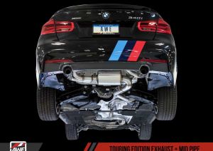 AWE Tuning BMW F3X 340i Touring Edition Axle Back Exhaust - Chrome Silver Tips (90mm)