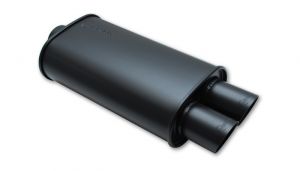 streetpower flat black oval muffler with dual tips 2 5 inlet